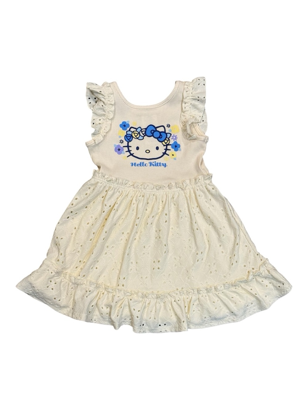 Hello Kitty Cream Dress with Eyelet Skirt